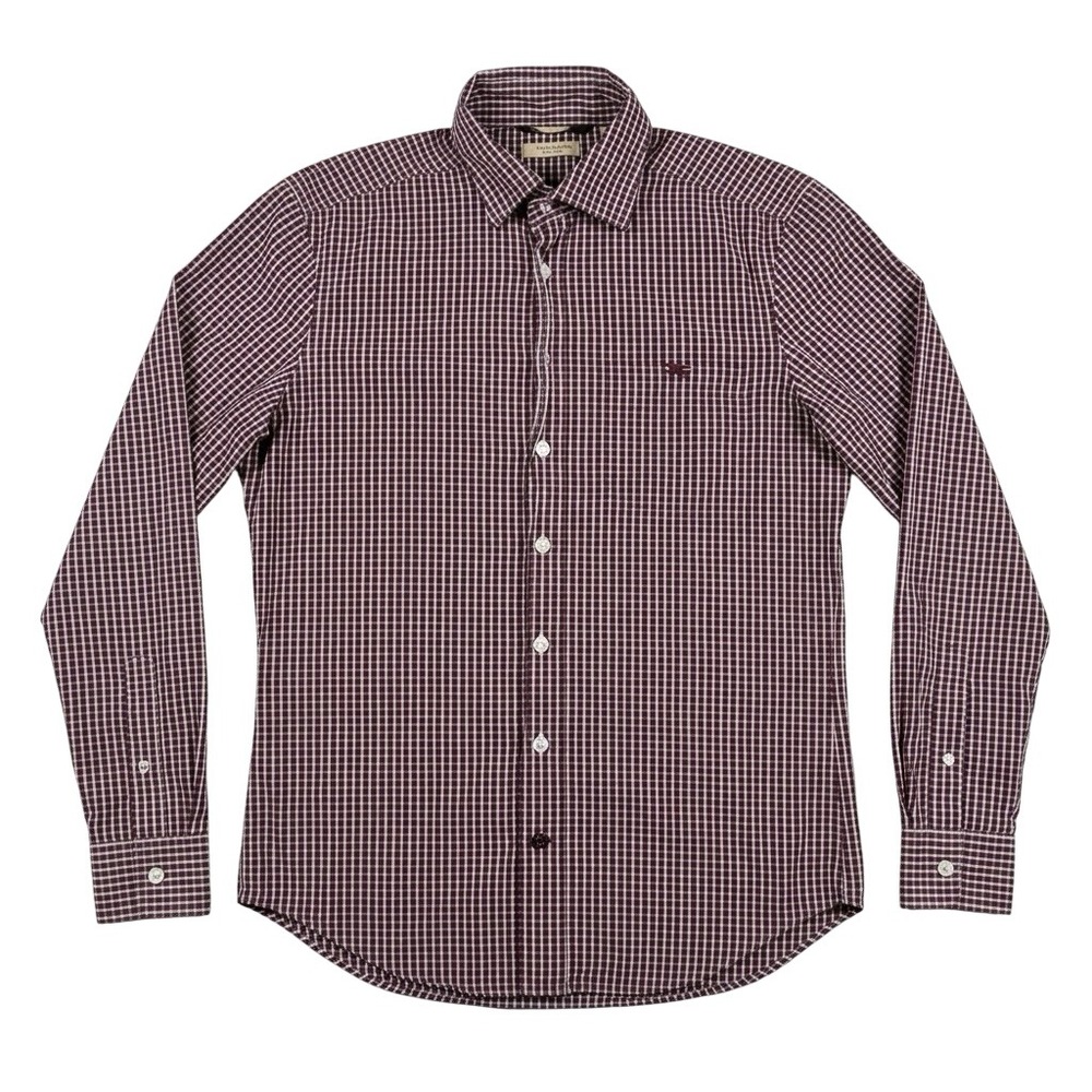 Old Money Minimalist Indie Burberry Brit Burgundy Gingham Check Shirt M